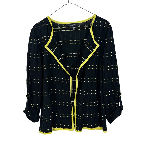 MING WANG Knit Sweater Jacket Black Yellow - Picture 1 of 6